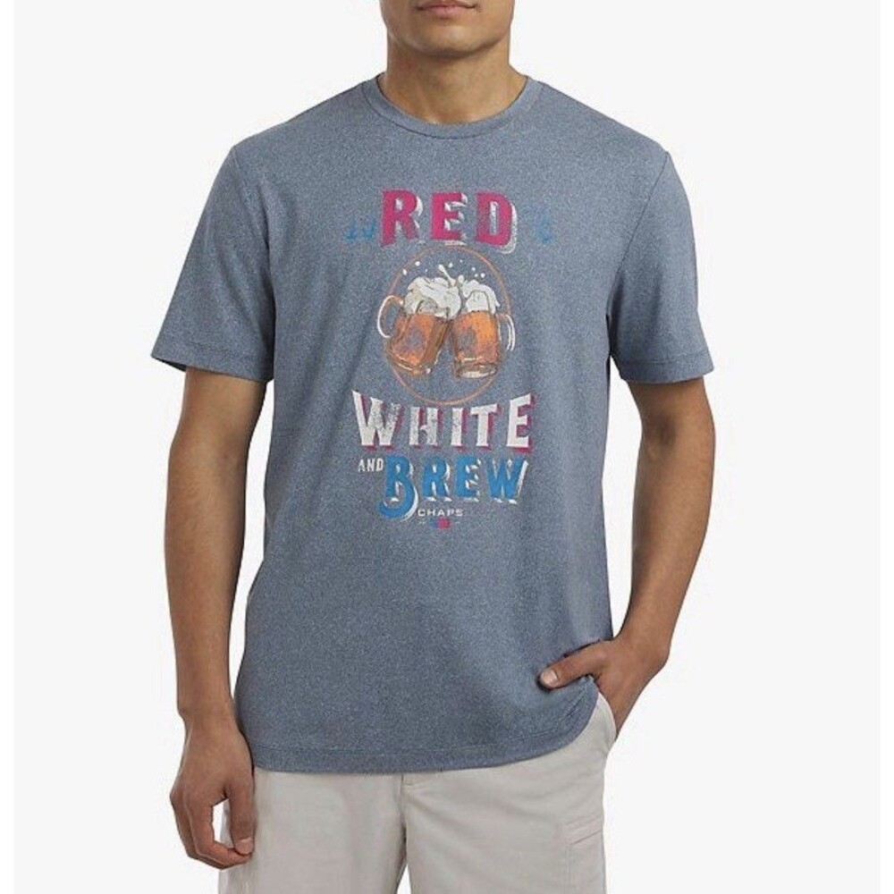 chaps ralph lauren red white and brew tshirt mens L BLUE Crew Neck Patriotic